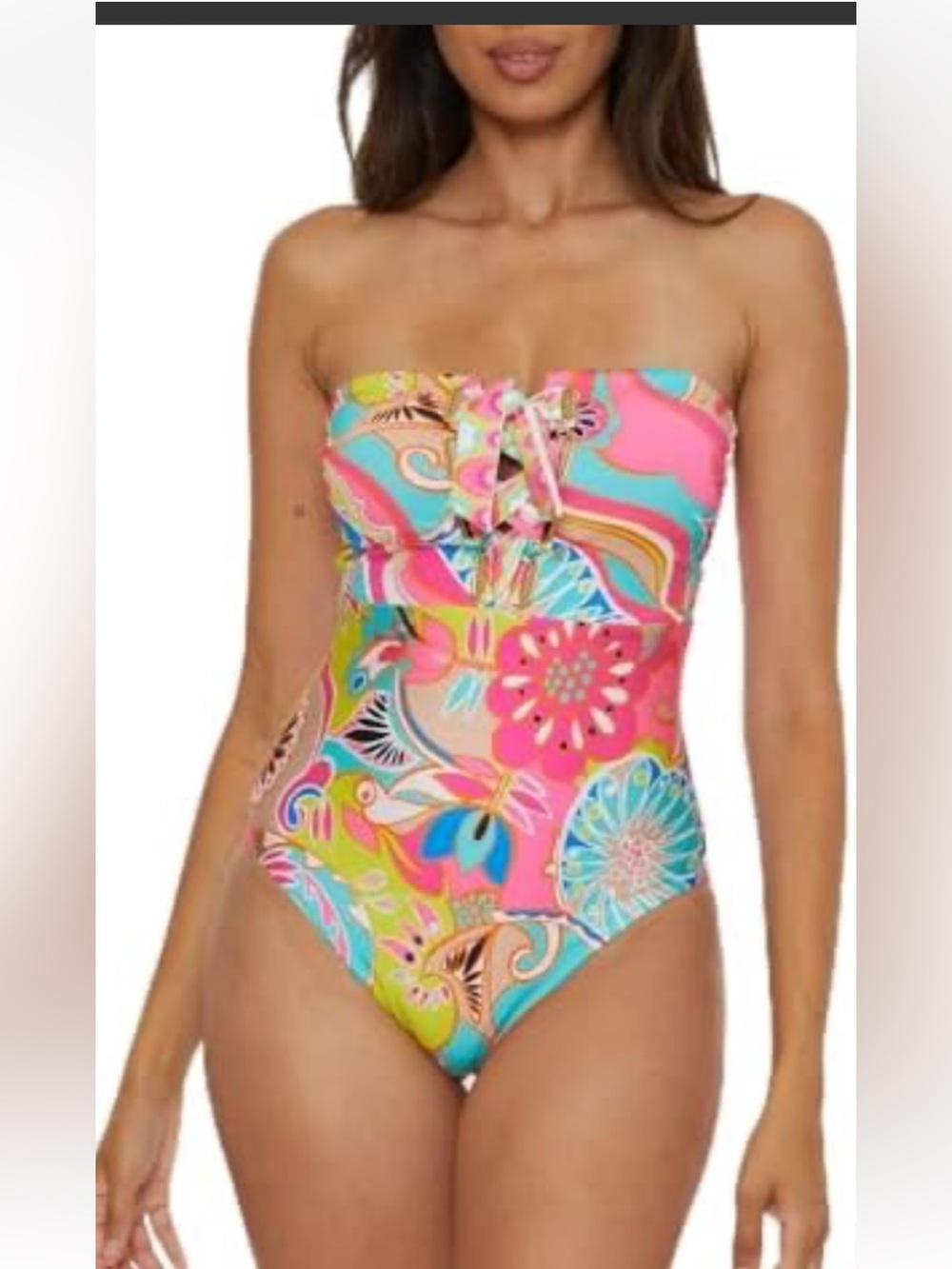 New Trina Turk Pink Multicolor Floral Paisley Girls' One-Piece Swimsuit size 10